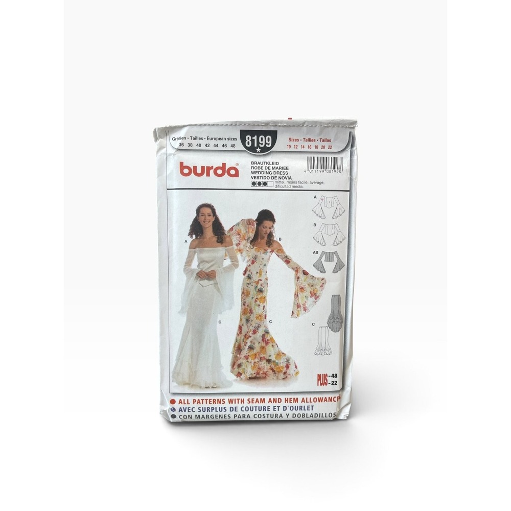 Burda 8199 Wedding Dress Pattern Sizes US 10-22 European 36-48 Romantic Bohemian